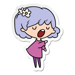 sticker cartoon of a cute kawaii girl