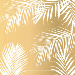 Fototapeta na wymiar Vector tropical white palm leaves on golden background