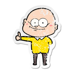 distressed sticker of a cartoon bald man staring
