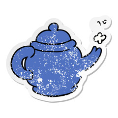 distressed sticker cartoon doodle of a blue tea pot