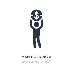 man holding a big coin icon on white background. Simple element illustration from Business concept.