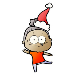 gradient cartoon of a happy old woman wearing santa hat