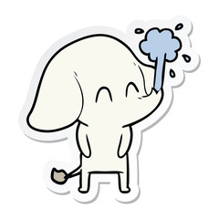 sticker of a cute cartoon elephant spouting water