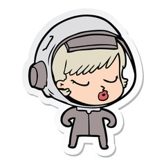 sticker of a cartoon pretty astronaut girl