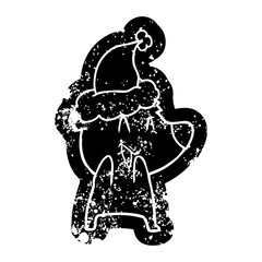 laughing polar bear cartoon distressed icon of a wearing santa hat