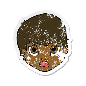 recommend clip art: retro distressed sticker of a cartoon sulking woman