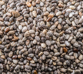 Heap of Chia seeds. Food background.