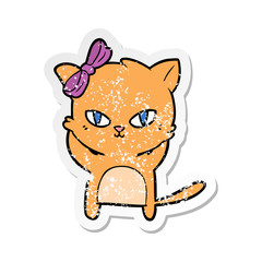 distressed sticker of a cute cartoon cat