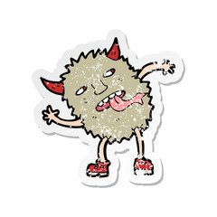 retro distressed sticker of a funny cartoon monster