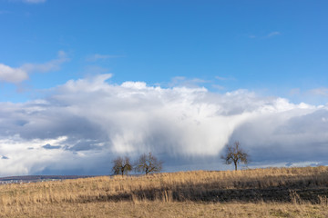 Fototapeta premium Green fields and blue skies over hessen in Germany