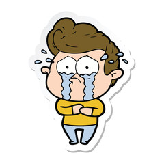 sticker of a cartoon crying man