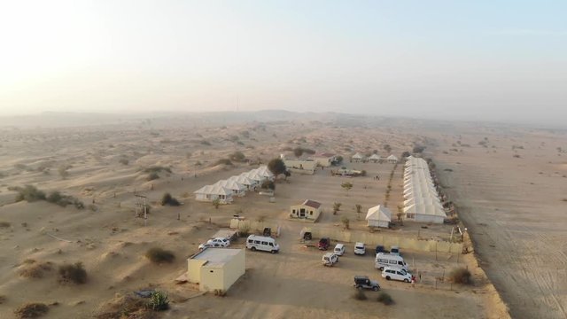 AERIAL shot of Desert Camp in Jaisalmer Rajasthan