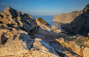 Fototapeta na wymiar View over the Cap de Formentor and the Lighthouse in Mallorca, Spain