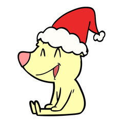 sitting bear line drawing of a wearing santa hat