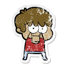 distressed sticker of a happy cartoon man