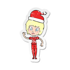 Obraz premium retro distressed sticker of a cartoon woman ready for christmas