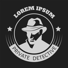 Private detective logo of vector man in hat for investigation service agency