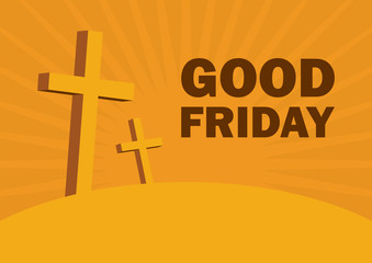 Good Friday vector. Christian Cross on a orange background. Christian holiday commemorating the crucifixion of Jesus. Religious background. Important day