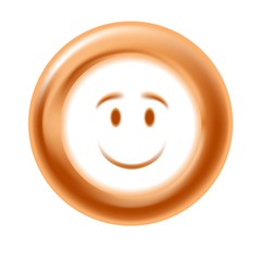 Coffee foam with face drawing isolated round cup top view