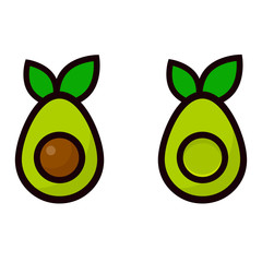 cartoon avocados set with leaves vector vector