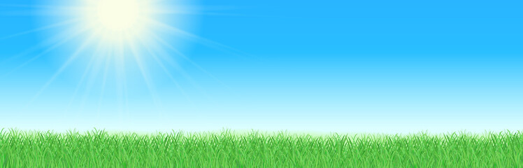 Fototapeta na wymiar 青い空　太陽の光　草原の風景