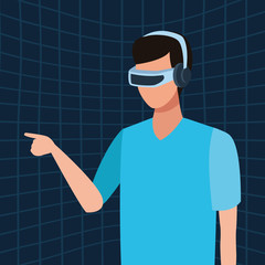 Man playing with virtual reality glasses