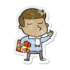 distressed sticker of a cartoon model guy pouting