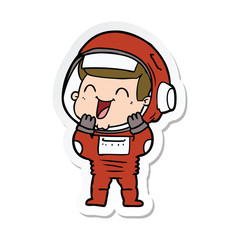 sticker of a happy cartoon astronaut