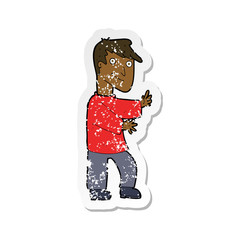 retro distressed sticker of a cartoon happy man