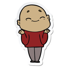 sticker of a happy cartoon bald man