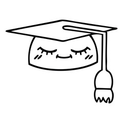 line drawing cartoon graduation hat