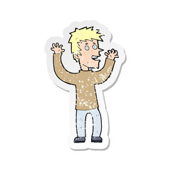 retro distressed sticker of a cartoon excited man