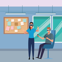 People playing with virtual reality technology