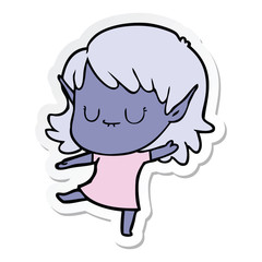 sticker of a happy cartoon elf girl