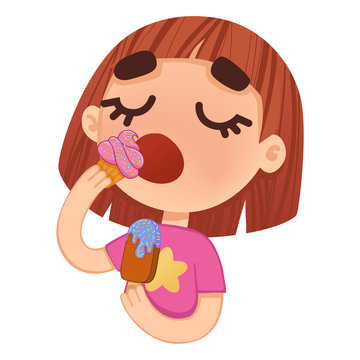girl eating ice cream and muffin