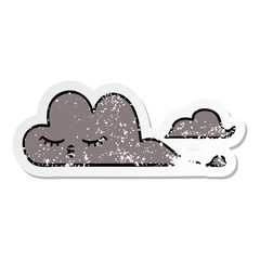 distressed sticker of a cute cartoon storm cloud