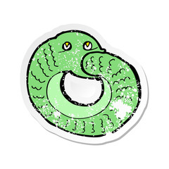 retro distressed sticker of a cartoon snake eating own tail