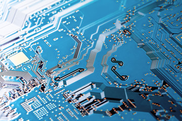 Electronic circuit board close up.