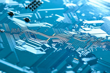 Electronic circuit board close up.
