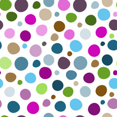 Fototapeta na wymiar Seamless pattern with colorful large and small deformed polka dots