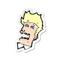 retro distressed sticker of a cartoon frightened man