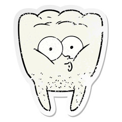 distressed sticker of a cartoon whistling tooth