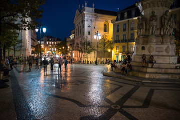 Fototapeta na wymiar Luis de Camoes Square at night, Lisbon, Portugal