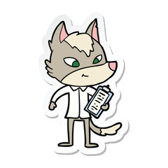 sticker of a friendly cartoon wolf manager