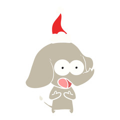 cute flat color illustration of a elephant wearing santa hat