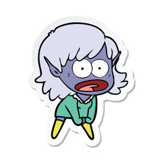 sticker of a cartoon shocked elf girl