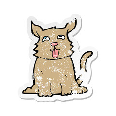 retro distressed sticker of a cartoon happy dog