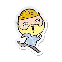 distressed sticker of a cartoon happy bearded man