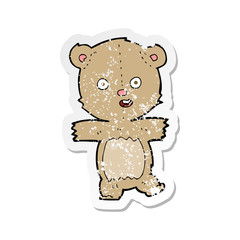 retro distressed sticker of a cartoon dancing teddy bear