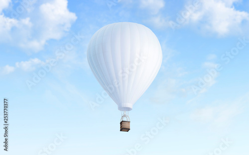 Download "Blank white balloon with hot air mockup on sky background, 3d rendering. Empty airship fly in ...